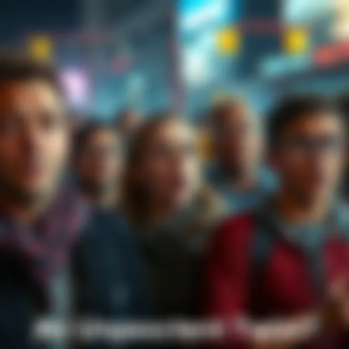 Unexpected Incident A group of people reacting in surprise to an unforeseen event, showing expressions of shock and curiosity.