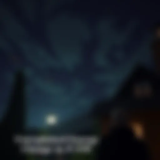 A view of a dark sky with scattered clouds and faint light streaks, symbolizing energy change. In the foreground, a resident looks concerned as strange lights appear outside their home.