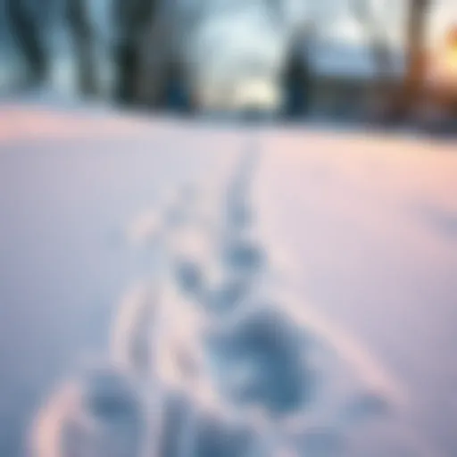 Footprints leading from a snowy yard towards a house, with no clear source in sight.