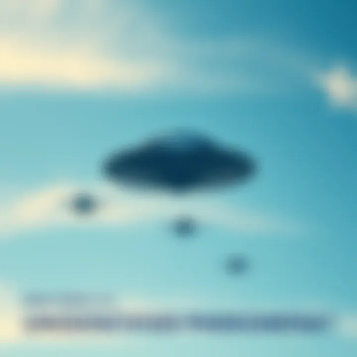 Unidentified Aerial Phenomena in the Sky A bright unidentified object hovering in a clear blue sky, with hints of military jets in the background.
