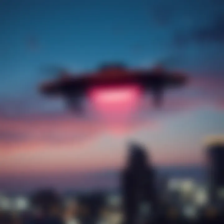 A night vision capture of a flying object in the sky above Austin, Texas, showing erratic flight patterns