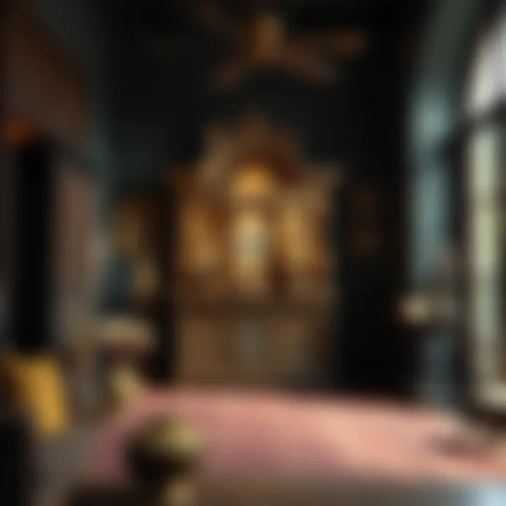 A striking altar displayed in a cozy room, showcasing its cultural details and charm.