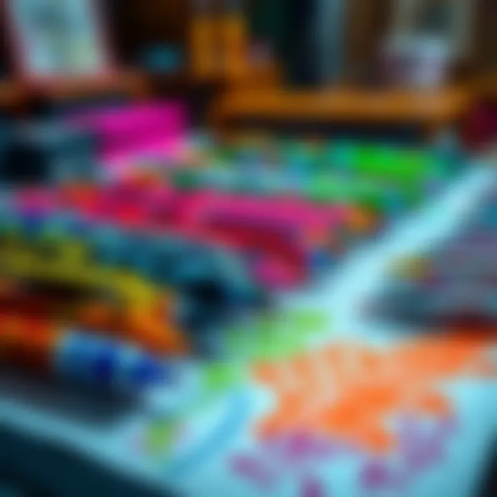 Showcasing Unique Ink Designs A collection of colorful pens with unique ink designs displayed on a table, highlighting creativity and personalization.