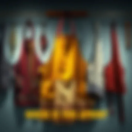 A colorful apron hanging on a wall, showcasing various patterns and designs that hint at its possible origin.