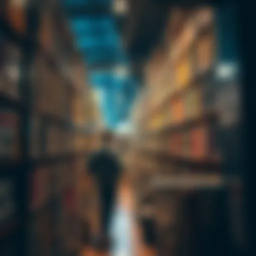 A person browsing through shelves filled with old books, uncovering hidden gems