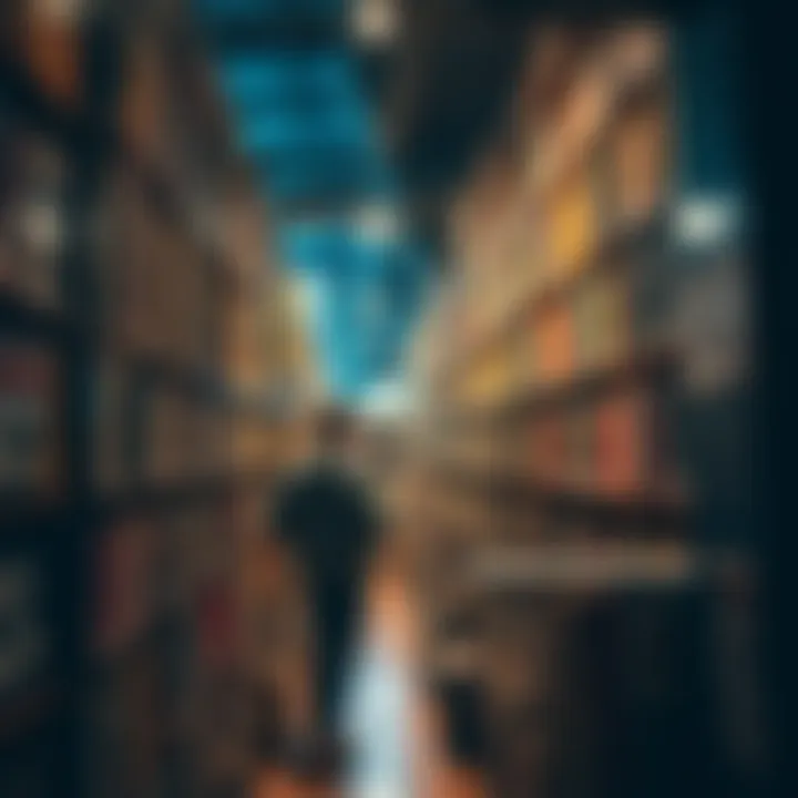 A person browsing through shelves filled with old books, uncovering hidden gems