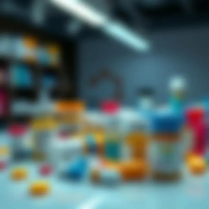 A display of various colorful guided medication options on a table, showcasing different styles and features.