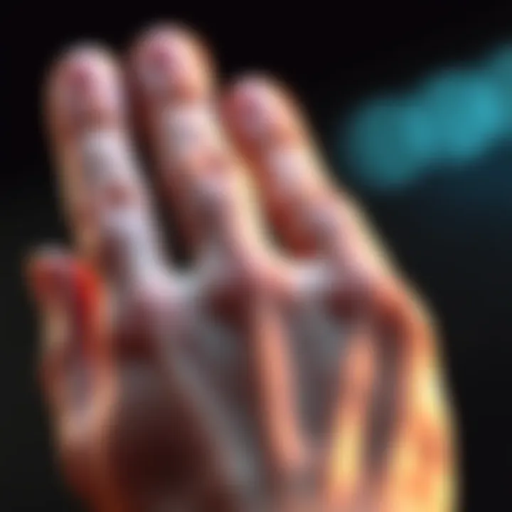 Close-up of an adult hand showing distinct characteristics, including an extra line on the pinky finger, highlighting individual traits and hand dynamics.