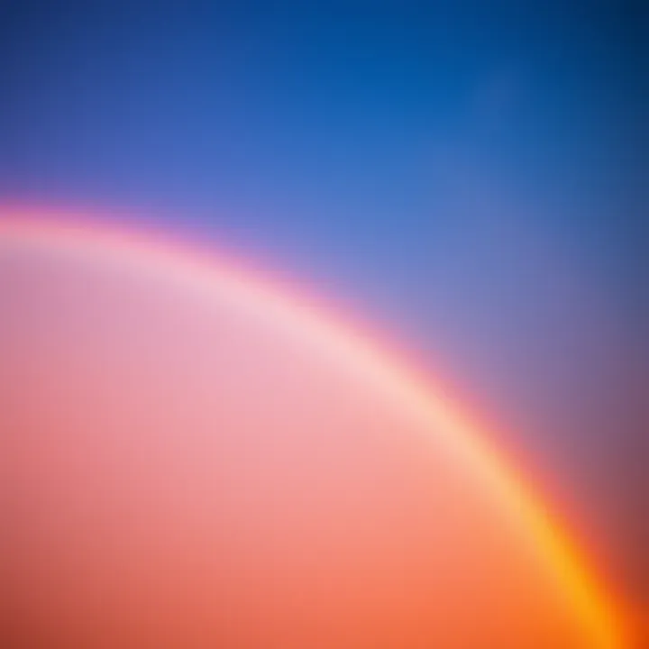 An unusual rainbow stretches across a clear sky, captivating onlookers. The colors are vibrant and distinct, creating a striking visual effect.