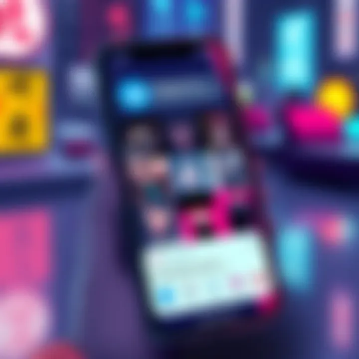 Illustration of a smartphone displaying Telegram channels focused on subliminal messaging, including themes of yandere attraction and reincarnation.