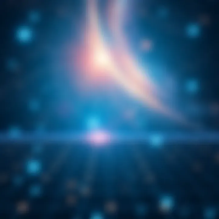 A cosmic scene showing a digital grid overlay on stars and galaxies, illustrating the theory that the universe behaves like a computer simulation.