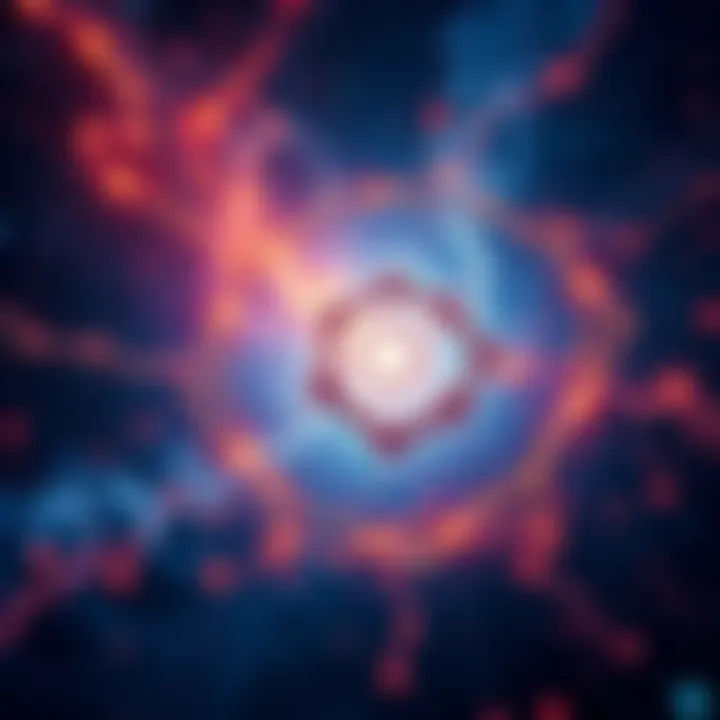 A visual representation of the universe processing life events as data points, with swirling stars and cosmic patterns showing order emerging from chaos.