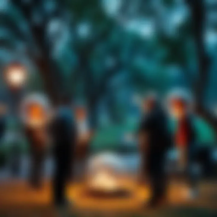 A group of people discussing various unknown objects in a park setting, showcasing their thoughts and beliefs about these items.