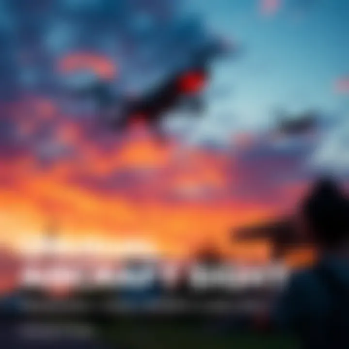 A personal video shows a strange aircraft flying above a local area during sunset, with curious residents looking up.