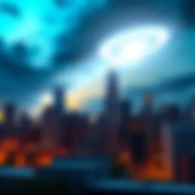 A bright, unidentified object in the sky over the Chicago skyline, capturing the attention of curious residents below.