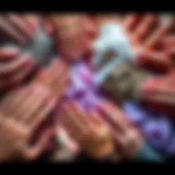 A collection of hands feeling various strange textures like a rough rock, smooth silk, and sticky gel, showing the diversity of tactile experiences.