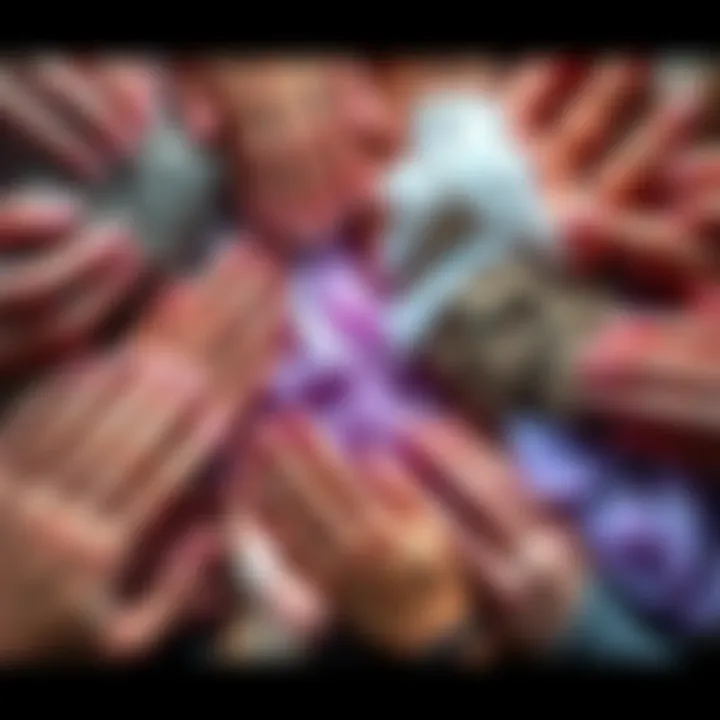 A collection of hands feeling various strange textures like a rough rock, smooth silk, and sticky gel, showing the diversity of tactile experiences.