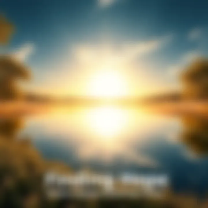 A bright sunrise over a calm lake, symbolizing hope and positivity.