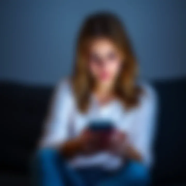 A upset woman sitting alone on a couch, looking at her phone with a worried expression, reflecting on her relationship issues.