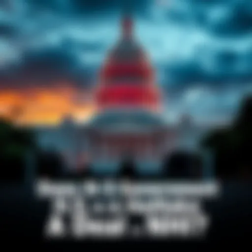 A government building with a mysterious figure in the foreground, symbolizing the debate about a potential deal with non-human intelligence.