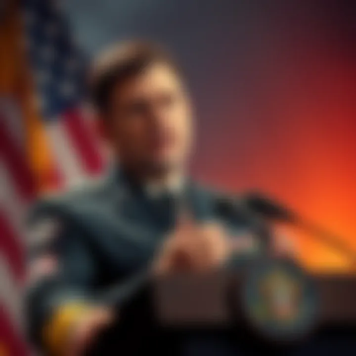 US War Secretary Hegseth speaks at a podium about upcoming military strikes, showing urgency and determination in his expression.