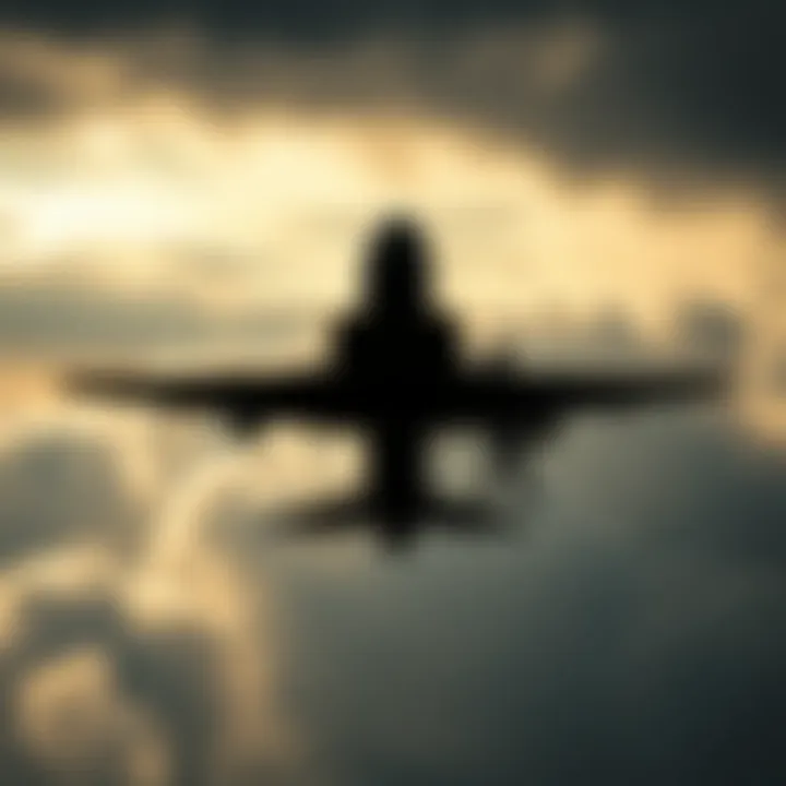 A silhouette of a military aircraft against a cloudy sky, symbolizing the Air Force's secretive involvement with unidentified aerial phenomena.