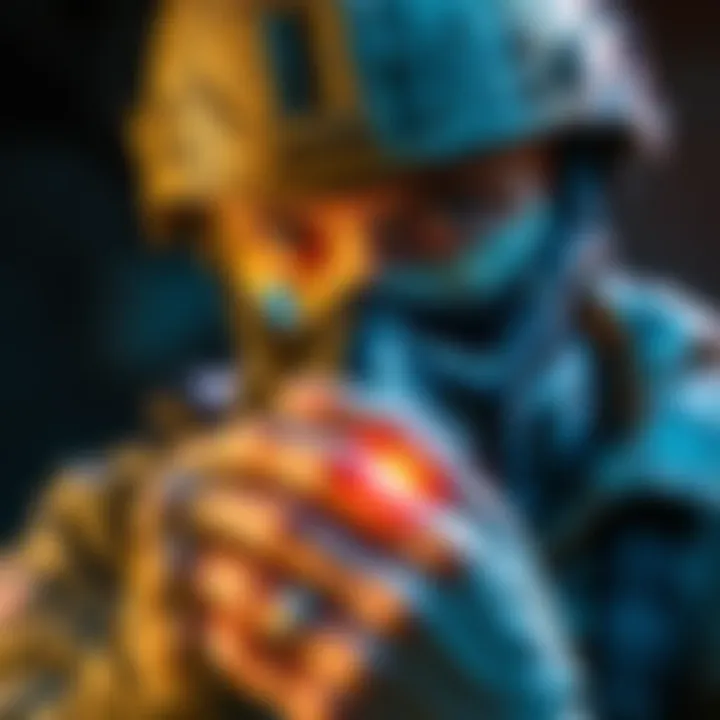 US Army veteran Patrick Riley holding a high-tech face mask with embedded eyes during a military operation