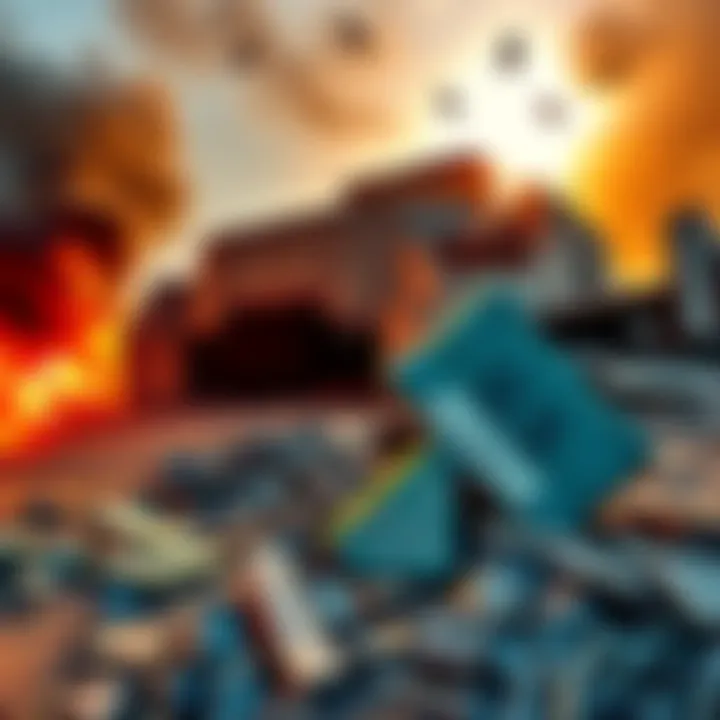 Damage to US Base from Iranian Strikes Severe destruction at a US military base in the Middle East, showing debris and damaged structures from Iranian attacks.