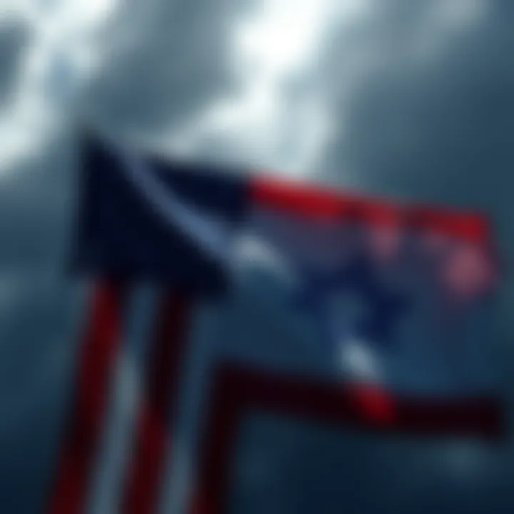 US Flag with a Shadow of Conflict The US flag appears with a shadow of military conflict looming over it, symbolizing rising tensions and potential threats.