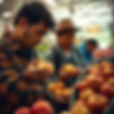 Concerns over U.S. fruit taste Mexican consumers examining apples, discussing taste and texture issues