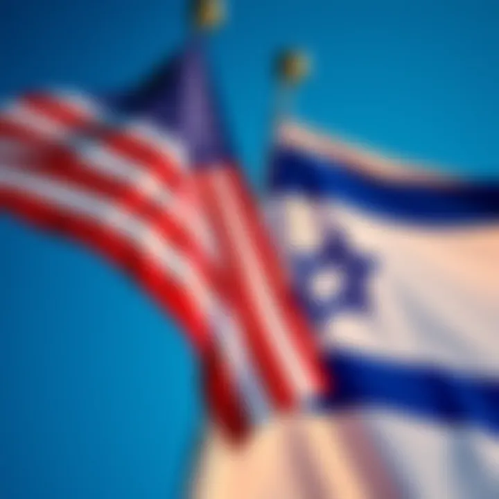 Two flags, the U.S. and Israel, side by side symbolizing their political relationship