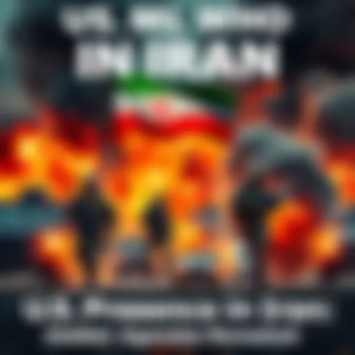 Troops and military vehicles representing U.S. involvement in Iran's geopolitical scene