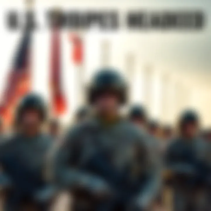 U.S. soldiers in military gear preparing for deployment, with flags in the background