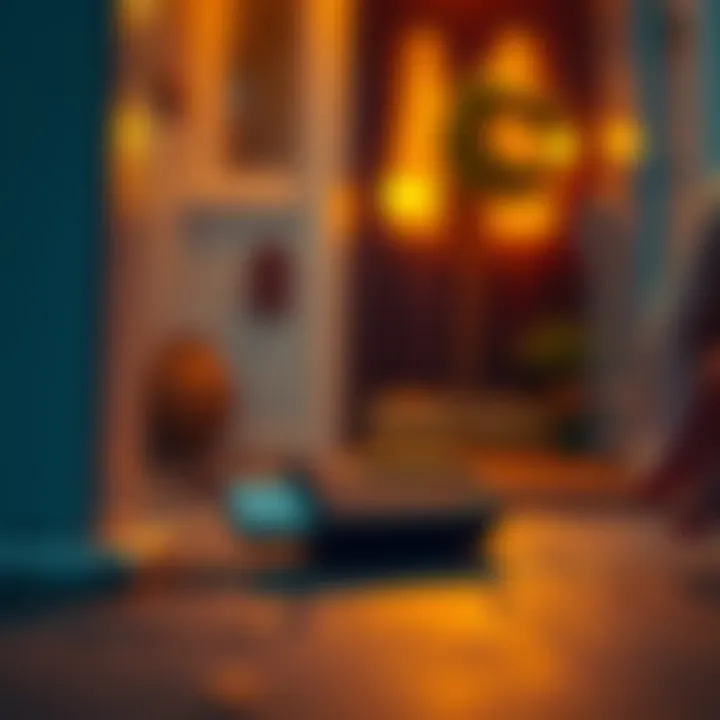 A USB memory stick lying on a front doorstep, with a curious person's hand reaching out to pick it up.