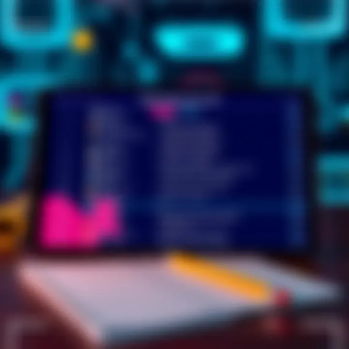 A digital screen displaying a list of educational resources with a pencil beside it for note-taking.