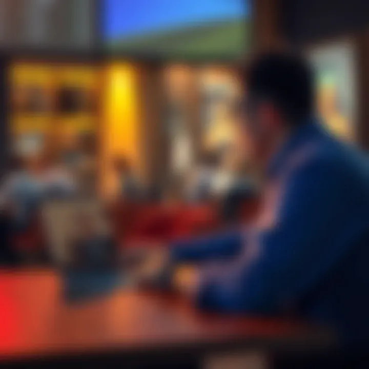 A person looking at a laptop displaying a forum, engaged in a discussion about choices and outcomes with others.