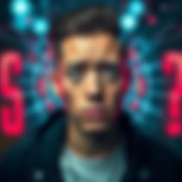 A graphic showing a person with a confused expression, surrounded by digital waves symbolizing V2K technology and mental manipulation.