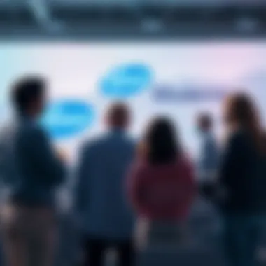People engaging in a discussion about vaccines, with Pfizer and Moderna logos visible in the background.