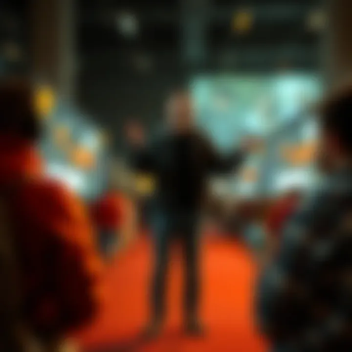 Vadim stands in front of a group, explaining Clip Transurfing techniques to help people escape distractions and take control of their lives.