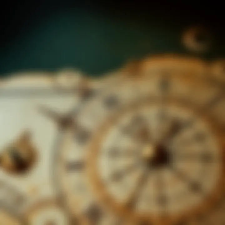 Astrological Chart Interpretation A detailed image of a traditional astrological chart with symbols representing zodiac signs and planetary positions, illustrating the ancient techniques discussed in the analysis of Valens' horoscopes.