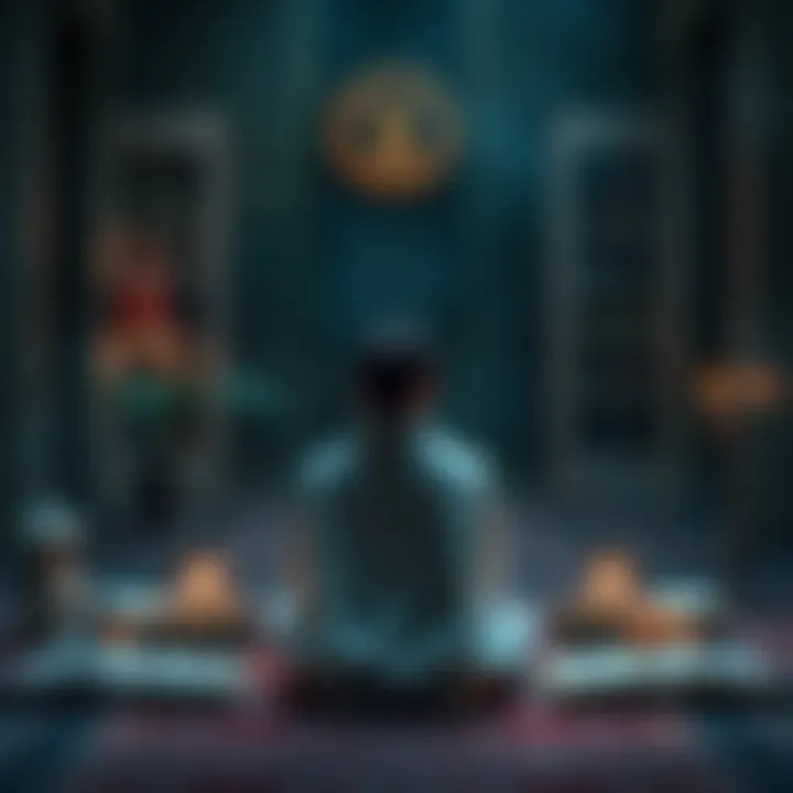 A person meditating in a serene setting, surrounded by books symbolizing self-betterment and spirituality, reflecting the principles of Valentinian Gnosticism.