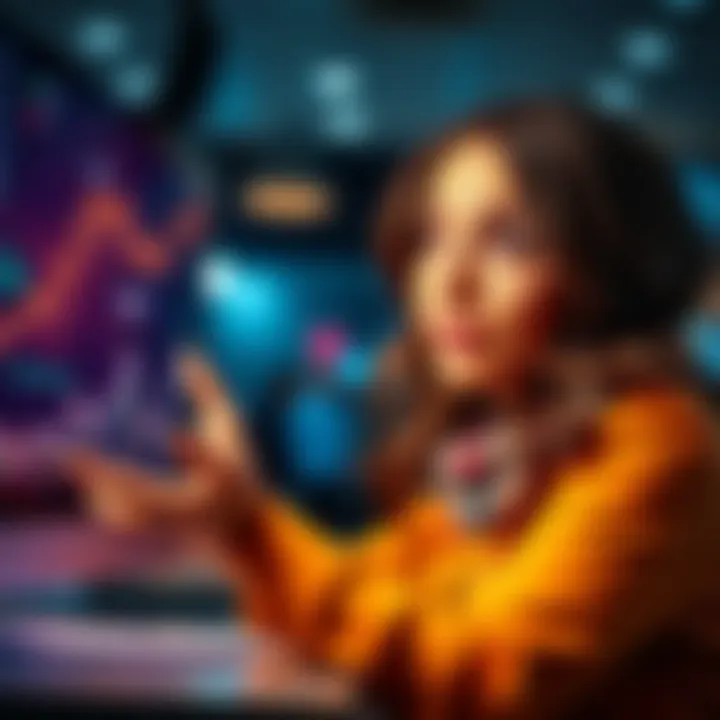 A woman analyzing a graph showing rising costs of subliminal subscriptions with a thoughtful expression