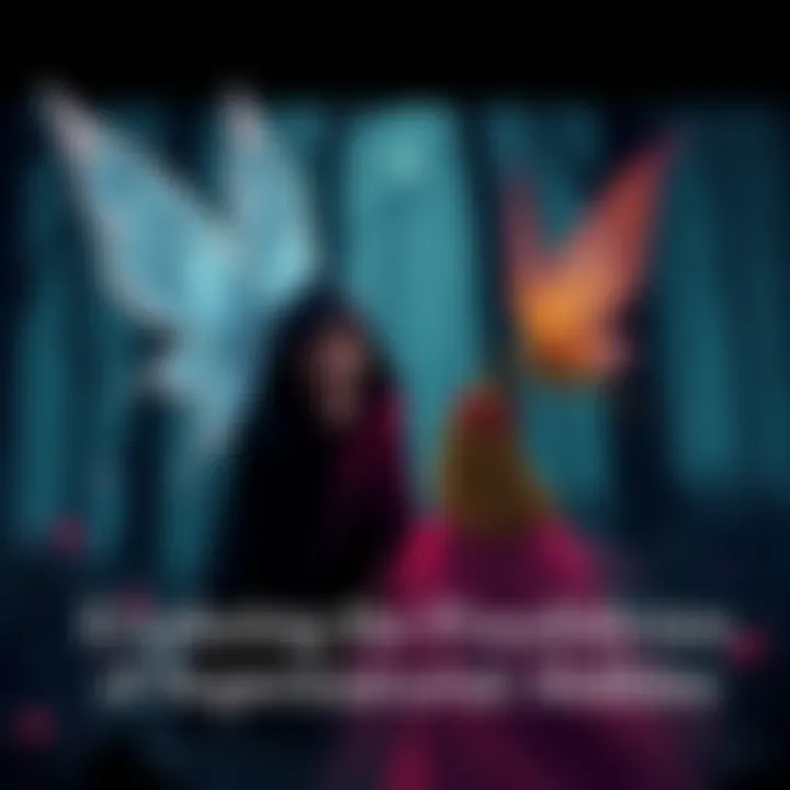 A vampire with sharp fangs and a fairy with delicate wings standing together in a mystical forest
