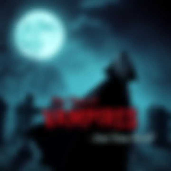 A vampire character with a dark cape and sharp fangs, standing in a moonlit graveyard, looking mysterious.