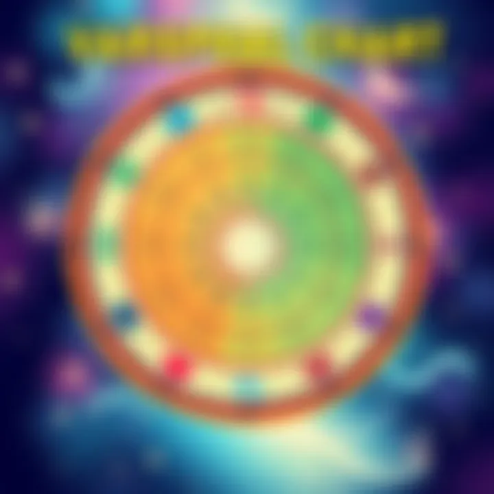An illustration of a Varshphal chart showing astrological symbols and the concept of Muntha, representing an individual's solar return. The chart is colorful and visually engaging, designed for easy interpretation.