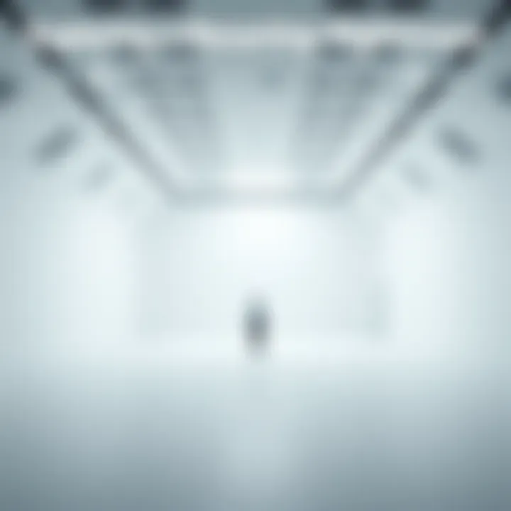 A lone figure stands in a large, empty white room, feeling small and scared.