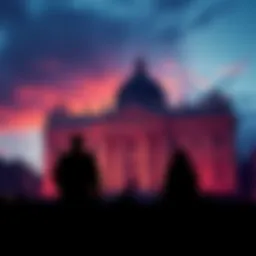 A silhouette of the Vatican with shadows representing non-human figures, suggesting a connection to NHI evidence.
