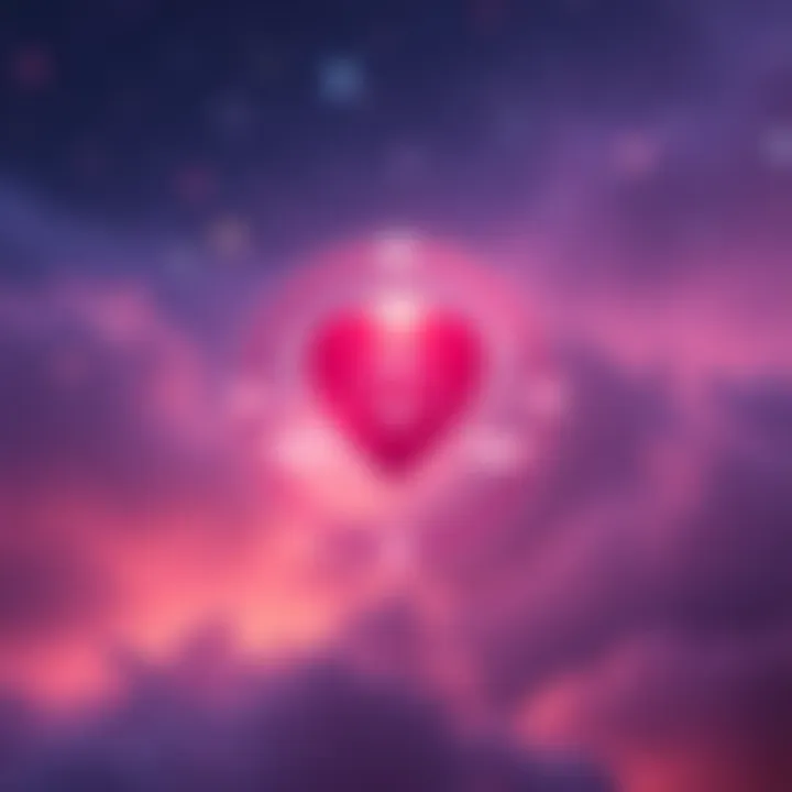 A Libra symbol with a heart and stars in a dreamy background, representing love and astrology.