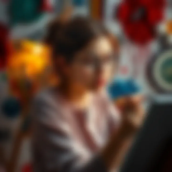 A person surrounded by art supplies, expressing deep emotions through painting, reflecting the traits of Venus in Pisces