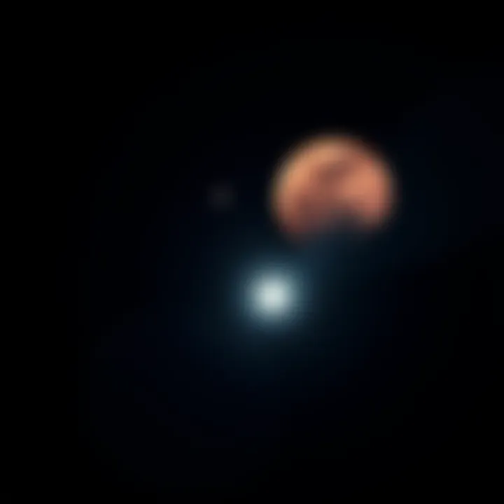 A close view of Venus and Mars shining brightly together in a dark sky, showcasing their alignment during the conjunction.